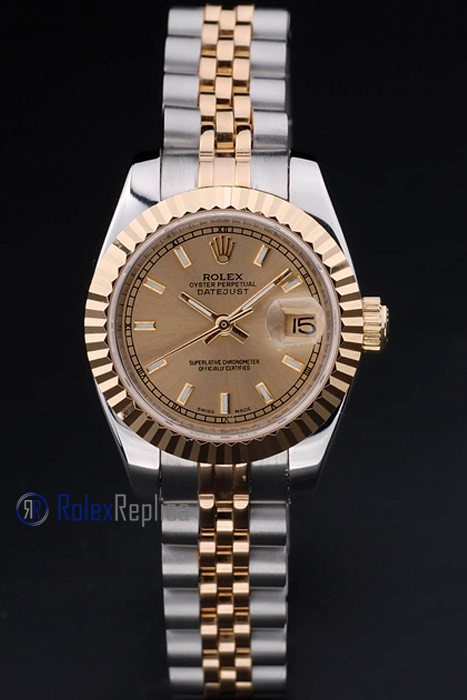 rolex replica datejust lady acciaio oro barrette orologio imitazione - immagine 2