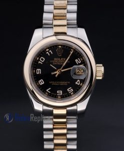 Alternative view of rolex replica datejust lady acciaio oro black arab orologio imitazione