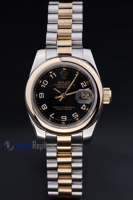 rolex replica datejust lady acciaio oro black arab orologio imitazione - immagine 2
