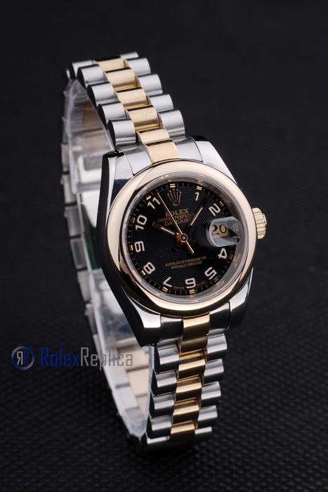 rolex replica datejust lady acciaio oro black arab orologio imitazione - immagine 4