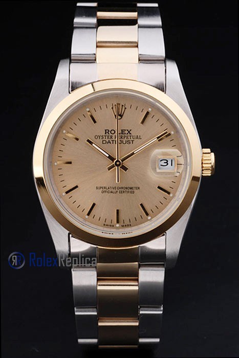rolex replica datejust acciaio oro barrette ghiera liscia orologio imitazione - immagine 2