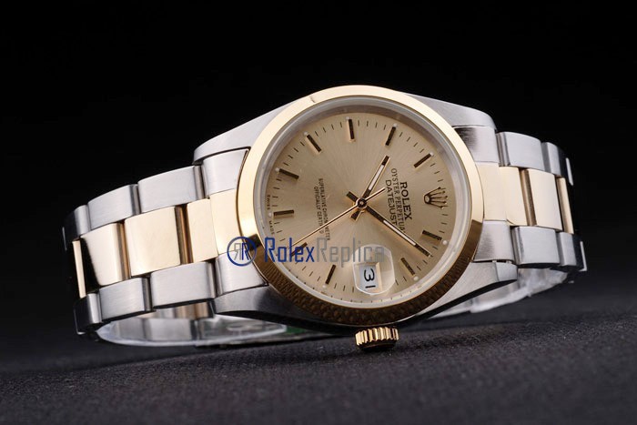 rolex replica datejust acciaio oro barrette ghiera liscia orologio imitazione - immagine 5