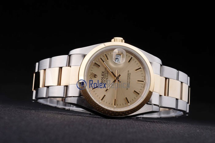 rolex replica datejust acciaio oro barrette ghiera liscia orologio imitazione - immagine 6