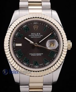 Alternative view of rolex replica datejust acciaio oro ardesia green roman orologio imitazione