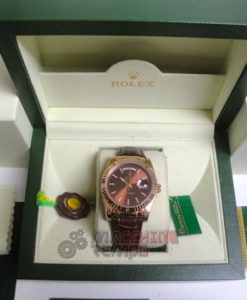 rolex replica daydate rose gold chocolate strip leather orologio replica copia imitazione
