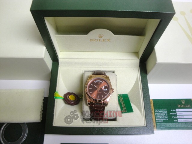 rolex replica daydate rose gold chocolate strip leather orologio replica copia imitazione