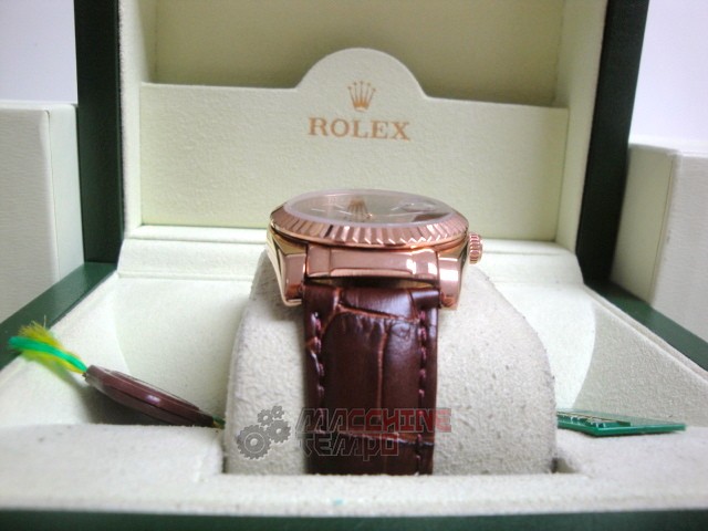 rolex replica daydate rose gold chocolate strip leather orologio replica copia imitazione - immagine 6