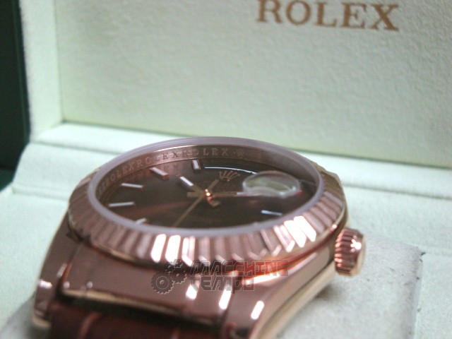 rolex replica daydate rose gold chocolate strip leather orologio replica copia imitazione - immagine 7