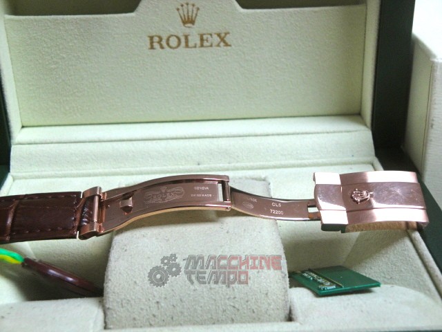 rolex replica daydate rose gold chocolate strip leather orologio replica copia imitazione - immagine 12