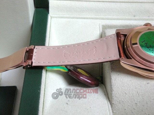 rolex replica daydate rose gold chocolate strip leather orologio replica copia imitazione - immagine 14