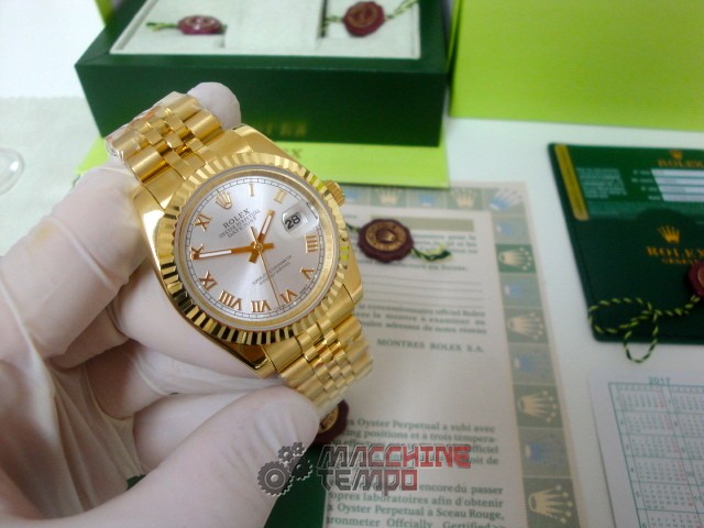 rolex replica datejust full oro giallo madreperla dial roman orologio imitazione - immagine 13