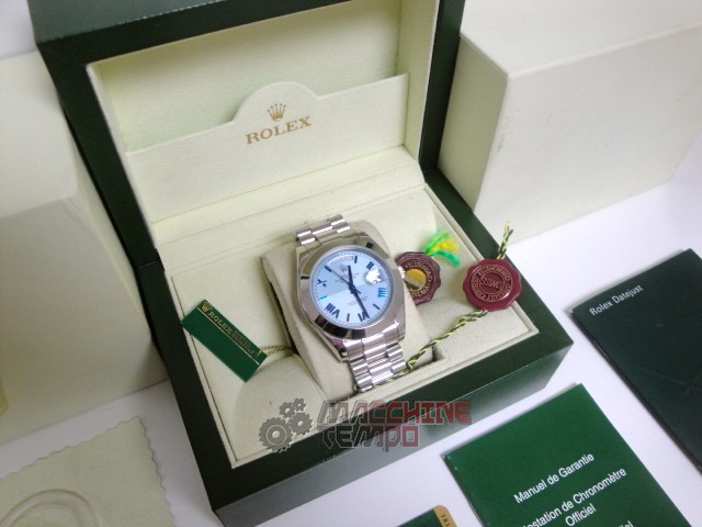 rolex replica daydate ll acciaio cyan dial strip president orologio replica copia imitazione - immagine 3