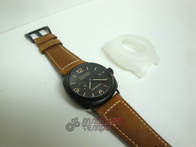 Panerai replica luminor marina black seal pro-hunter pvd cinturino pelle imitazione copia - immagine 4