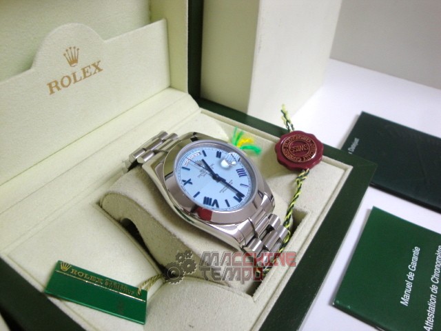 rolex replica daydate ll acciaio cyan dial strip president orologio replica copia imitazione - immagine 4