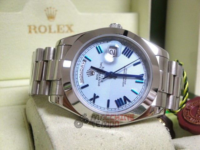 rolex replica daydate ll acciaio cyan dial strip president orologio replica copia imitazione - immagine 7