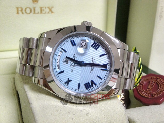rolex replica daydate ll acciaio cyan dial strip president orologio replica copia imitazione - immagine 8