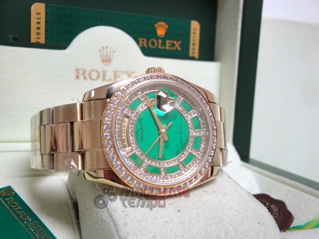rolex replica daydate ll SARU oro giallo diamond bezel orologio replica copia imitazione - immagine 7