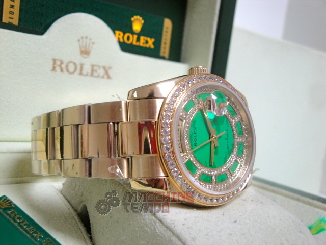 rolex replica daydate ll SARU oro giallo diamond bezel orologio replica copia imitazione - immagine 8