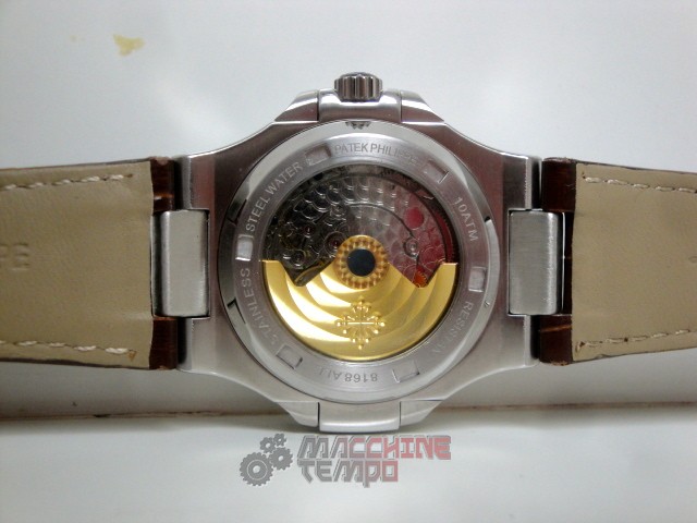 patek philippe replica nautilus white dial skeletron acciaio strip leather orologio imitazione - immagine 11