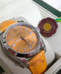 rolex replica oyster perpetual acciaio yellow dial leather orologio imitazione