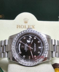 rolex replica daydate ll platinum white gold black dial brillantini bezel orologio replica copia imitazione