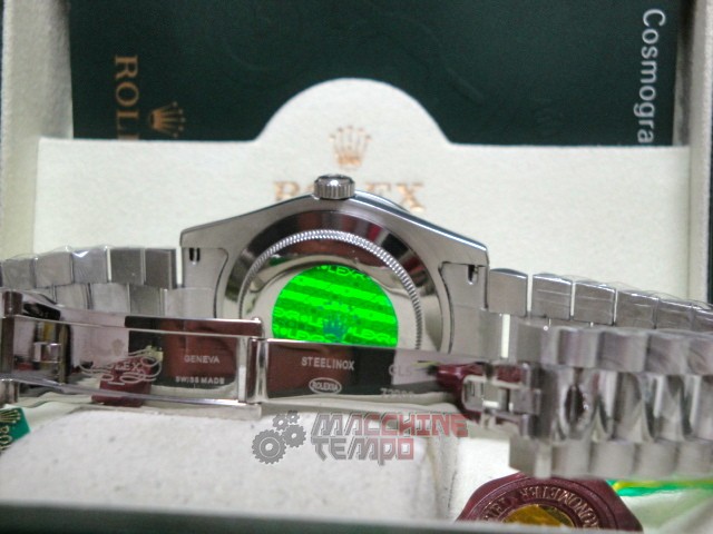 rolex replica daydate ll platinum white gold black dial brillantini bezel orologio replica copia imitazione - immagine 8
