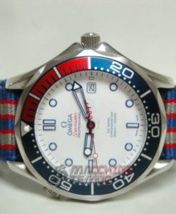 Omega replica seamaster co-axial 007 acciaio white dial strip cordura imitazione copia