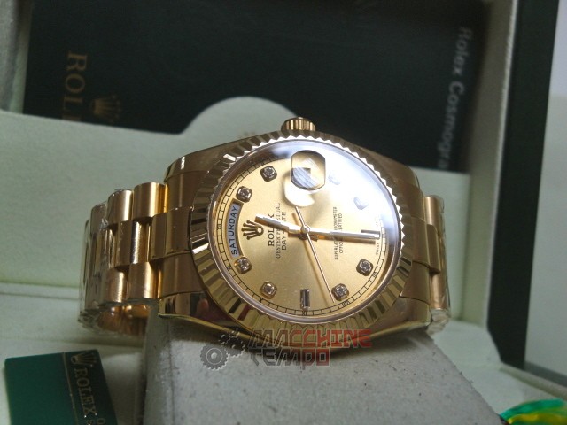 rolex replica daydate ll oro giallo gold dial diamond orologio replica copia imitazione - immagine 5