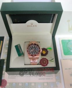 Alternative view of rolex replica GMT master II rose gold black dial 126715CHNR ceramichon bezel