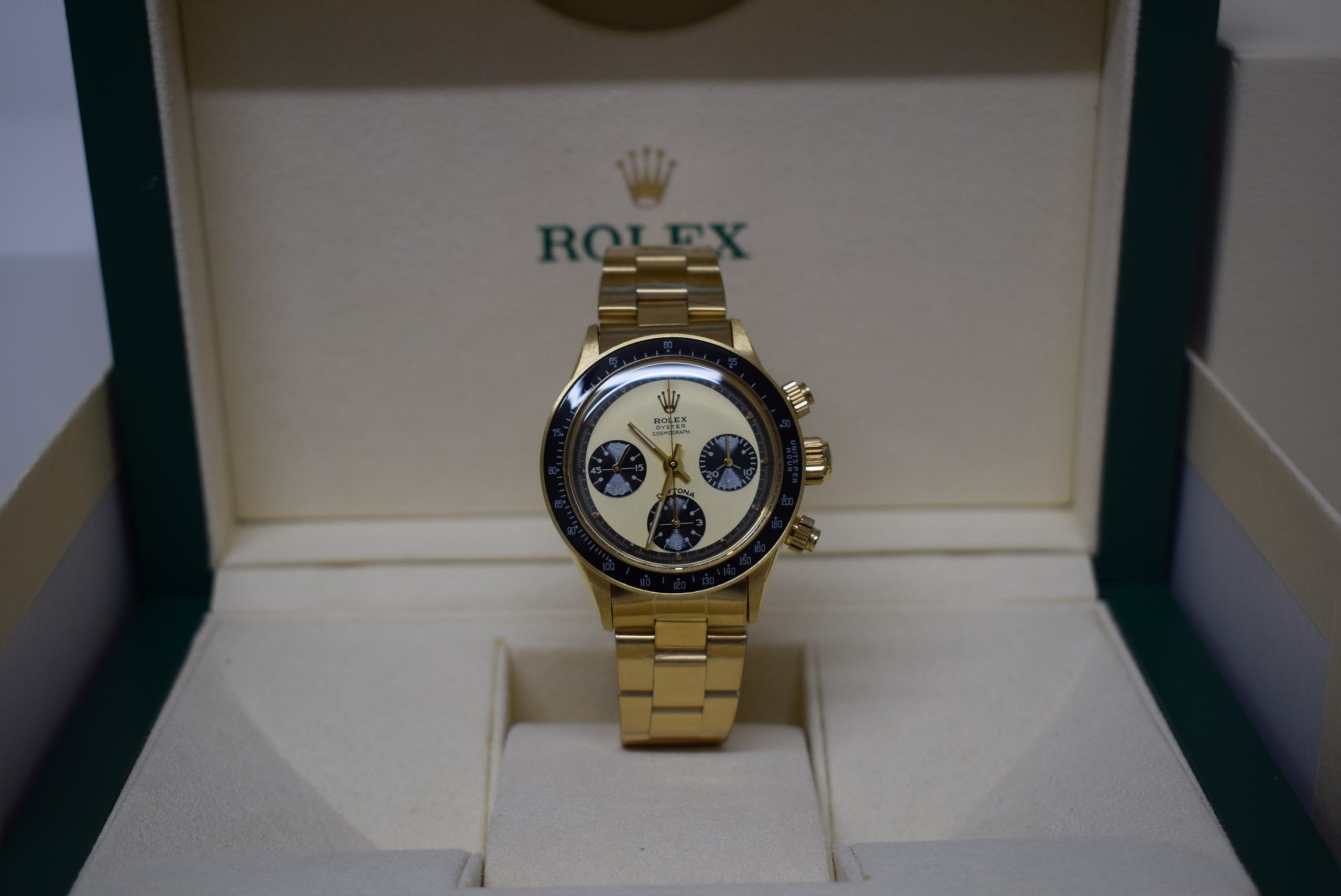 Rolex replica vintage daytona paul newman 6245 yellow gold white dial - immagine 2