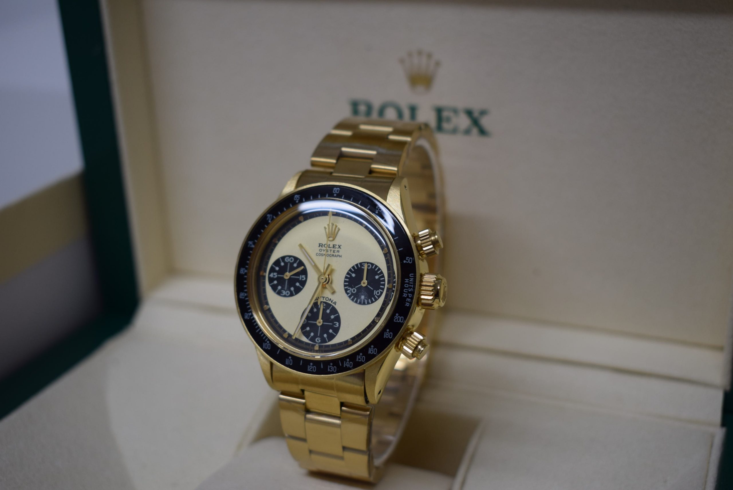 Rolex replica vintage daytona paul newman 6245 yellow gold white dial - immagine 3