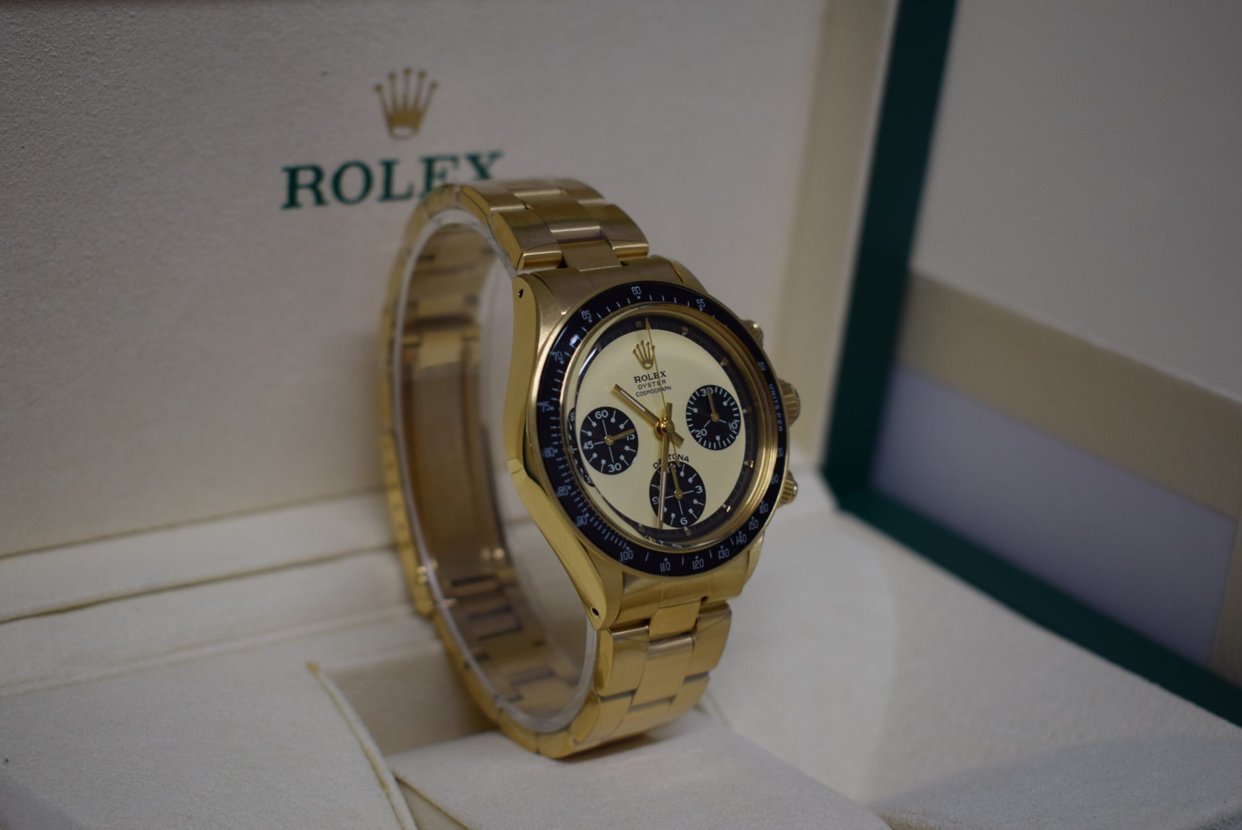 Rolex replica vintage daytona paul newman 6245 yellow gold white dial - immagine 4