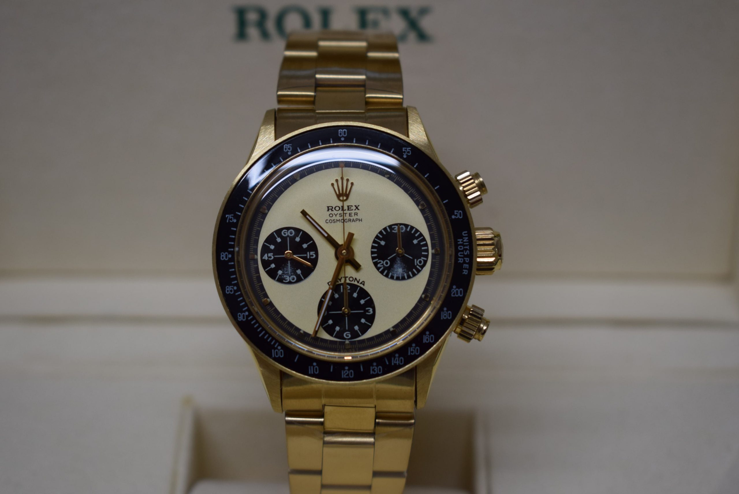 Rolex replica vintage daytona paul newman 6245 yellow gold white dial - immagine 5