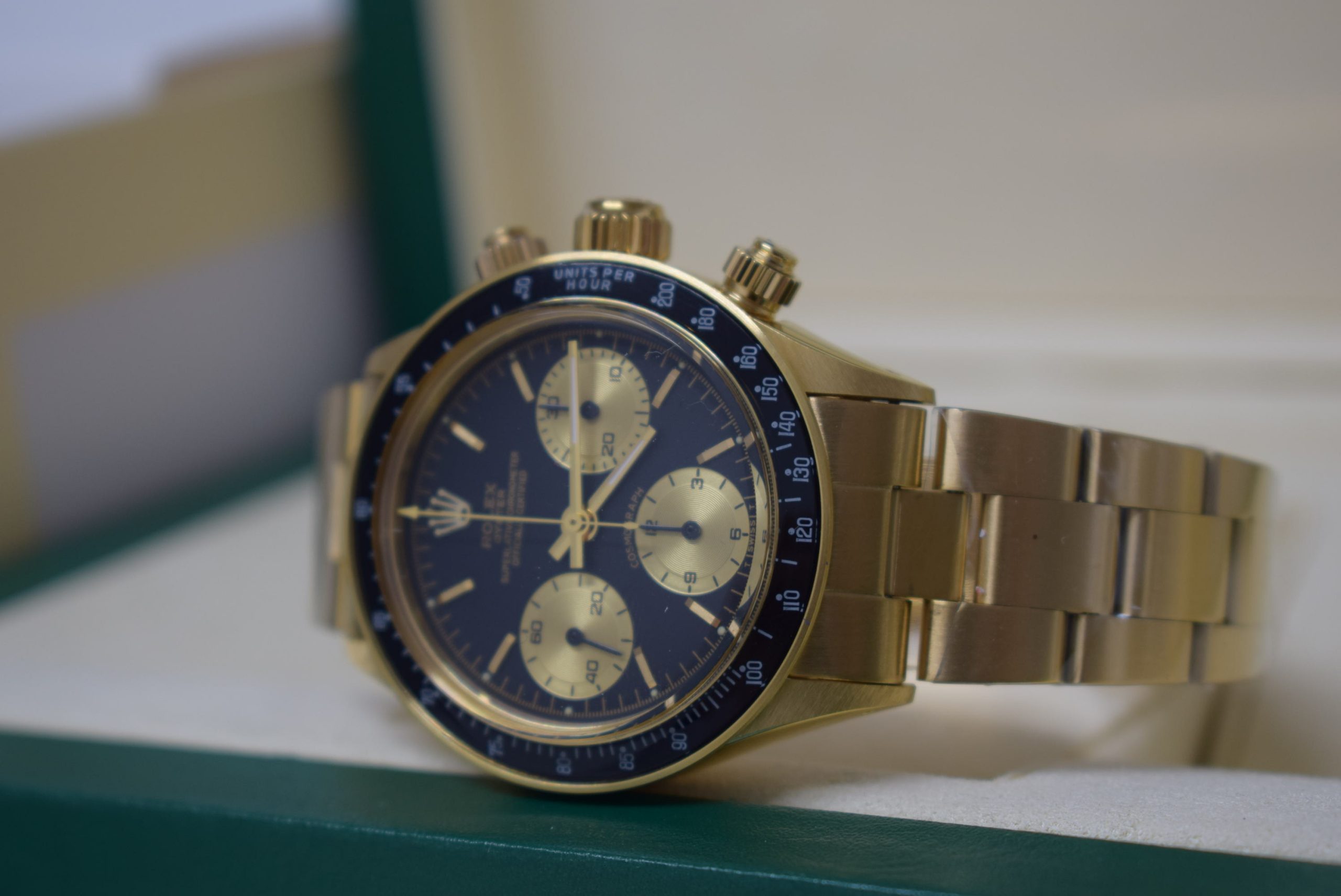 Rolex replica vintage daytona paul newman 6263 yellow gold black dial - immagine 3